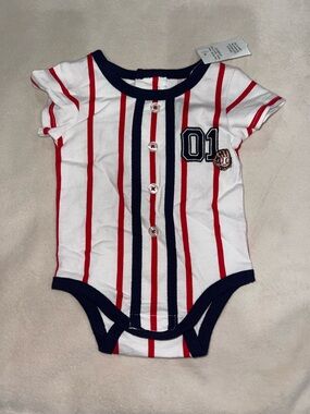 Good Lad White One-Piece Bodysuit with Red & Navy Trim